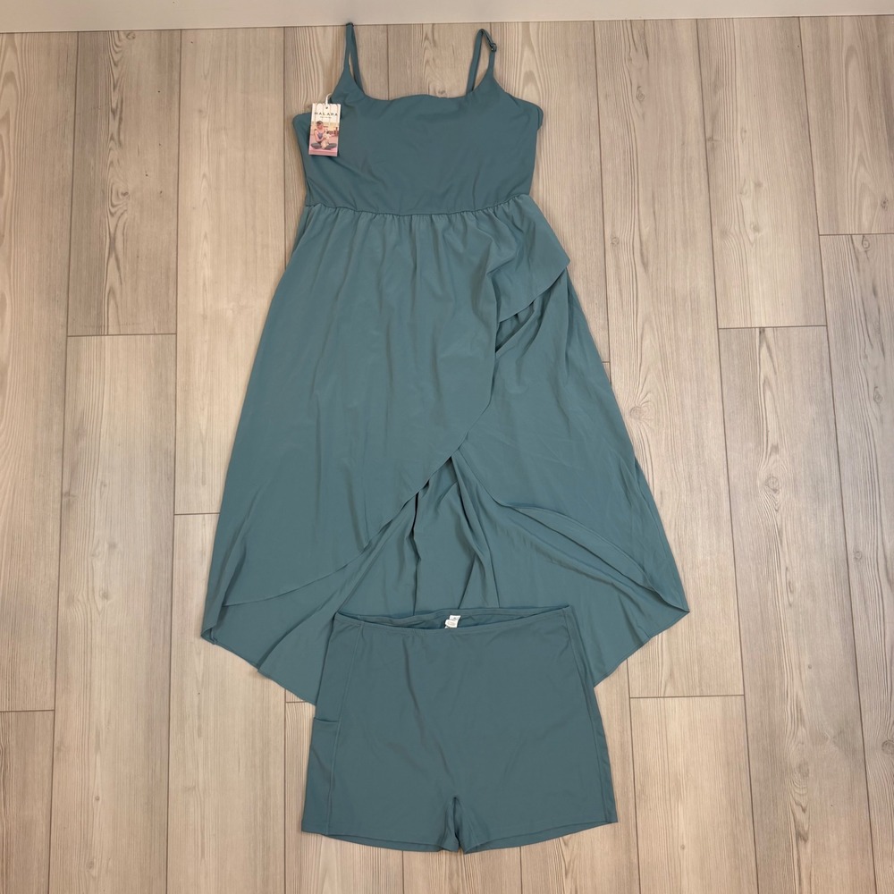 HALARA Teal Asymmetrical Sundress with Built-In Shorts